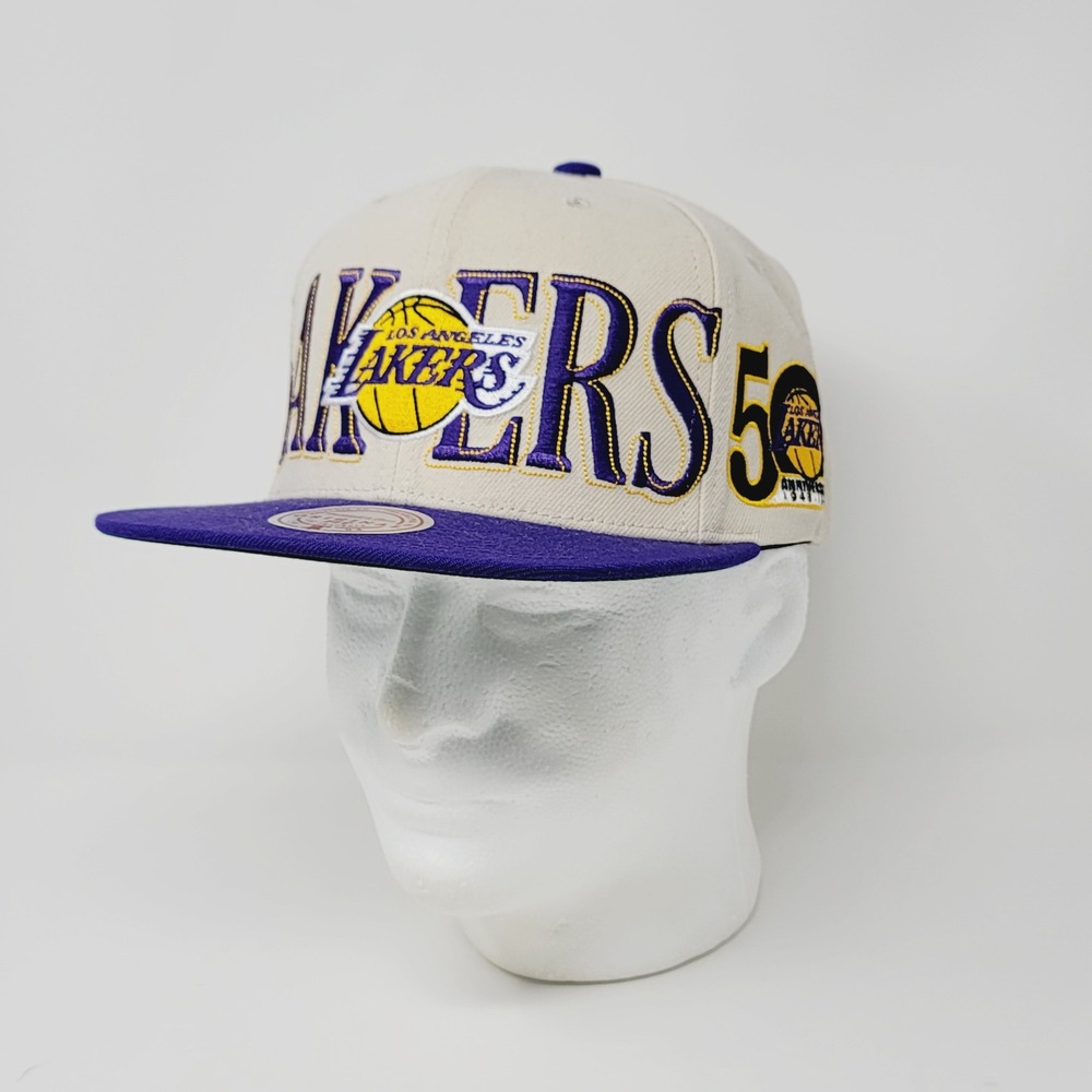 Mitchell & Ness Los Angeles Lakers Snapback Cap 50th Anniversary Patch Cream Hat